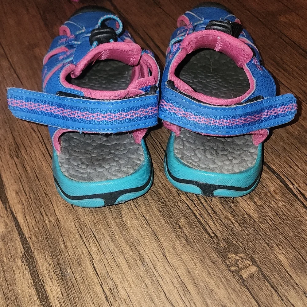 Kids Blue and‎ Pink Athletic Hook Loop Strap Sandals